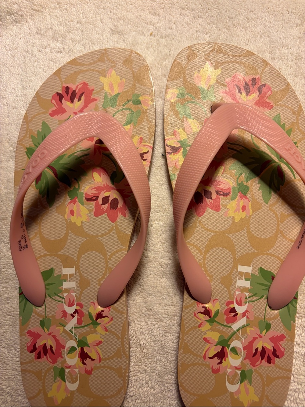 COACH Pink Floral Logo Flip Flop Sandals Size 8B